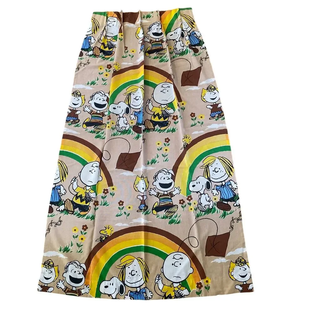 Vintage 70s Peanuts Charlie Brown Snoopy Pinch Pleat Drapes Set of 2 – 61” Long